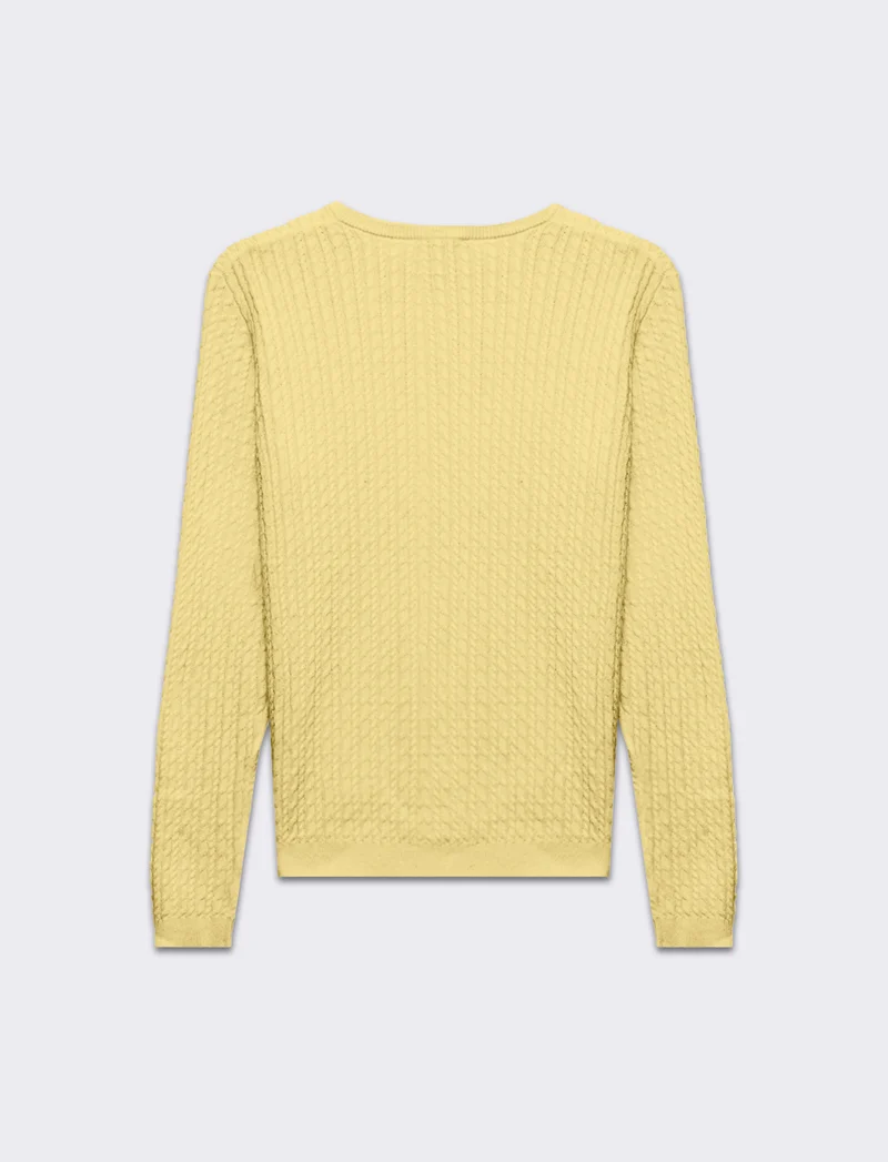 Maglia basica giro collo a trecce da donna - Giallo pastello