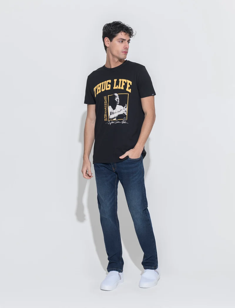 T-shirt stampa tupac da uomo - Nero