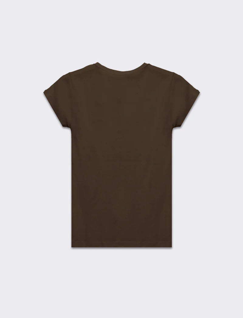 T-shirt basica scollo a v da donna - Marrone tabacco