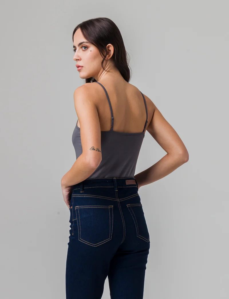 Top basico con scollo a v da donna - Grigio piombo