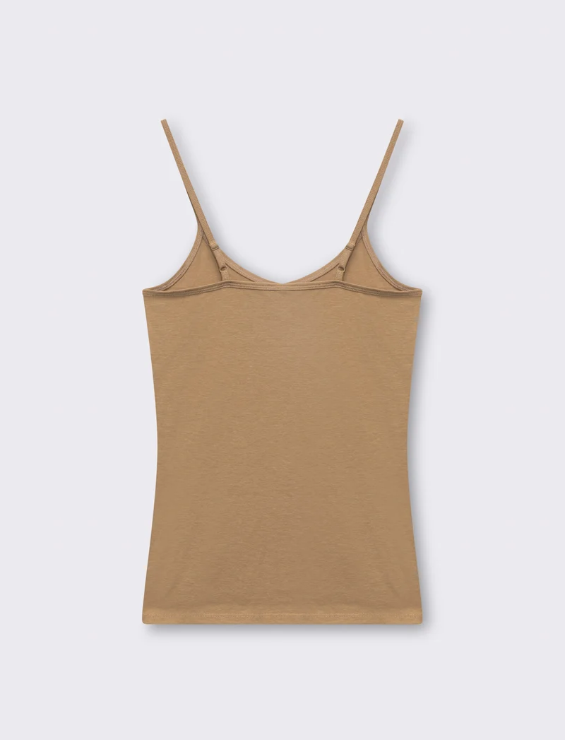 Top basico con scollo a v da donna - Beige fieno