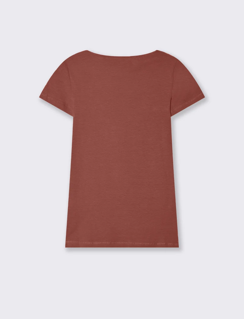 T-shirt basica scollo quadrato da donna - Rosso mattone
