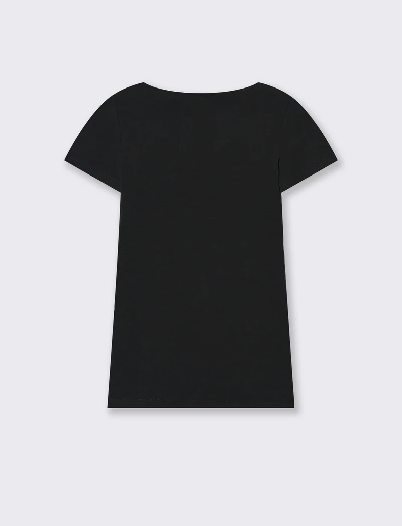 T-shirt basica scollo quadrato da donna - Nero