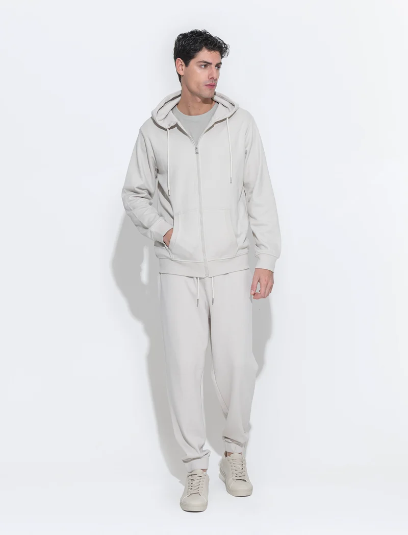 Felpa in piquet con cerniera e cappuccio da uomo - Grigio ghiaccio