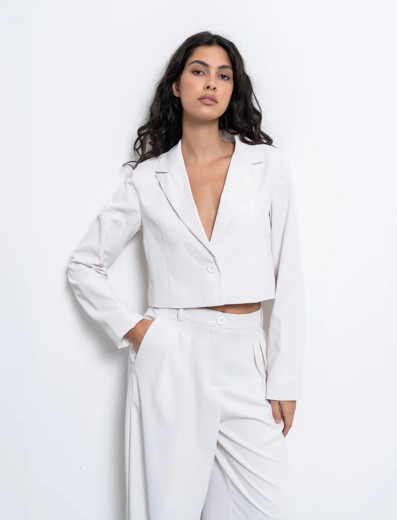 Blazer crop da donna - Bianco panna