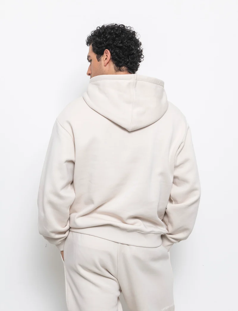 Felpa con stampe e cappuccio da uomo - Beige ecru