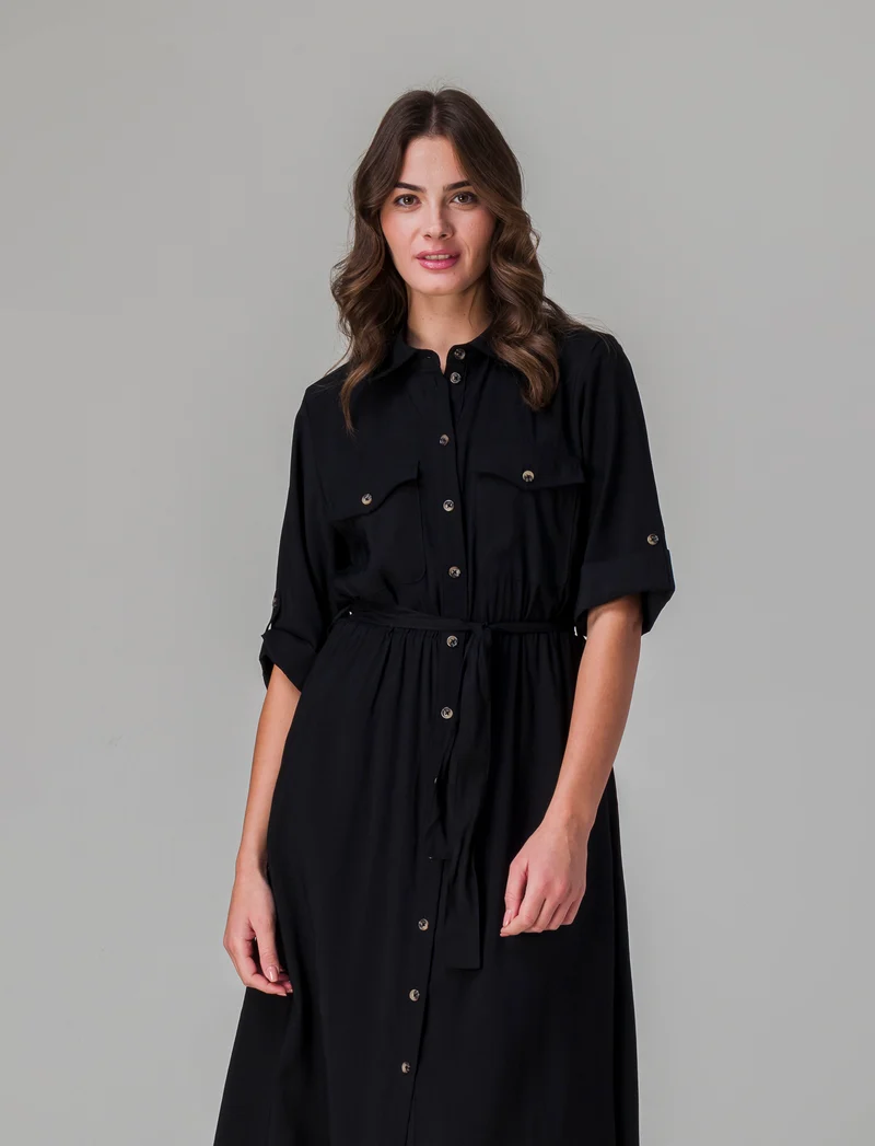 Vestito chemisier con cintura da donna - Nero