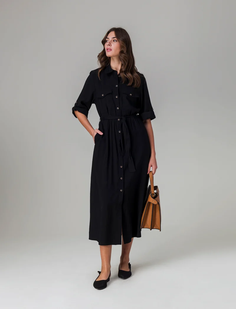Vestito chemisier con cintura da donna - Nero
