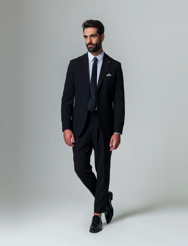 Pantaloni struttura micro waffel da completo da uomo - Nero