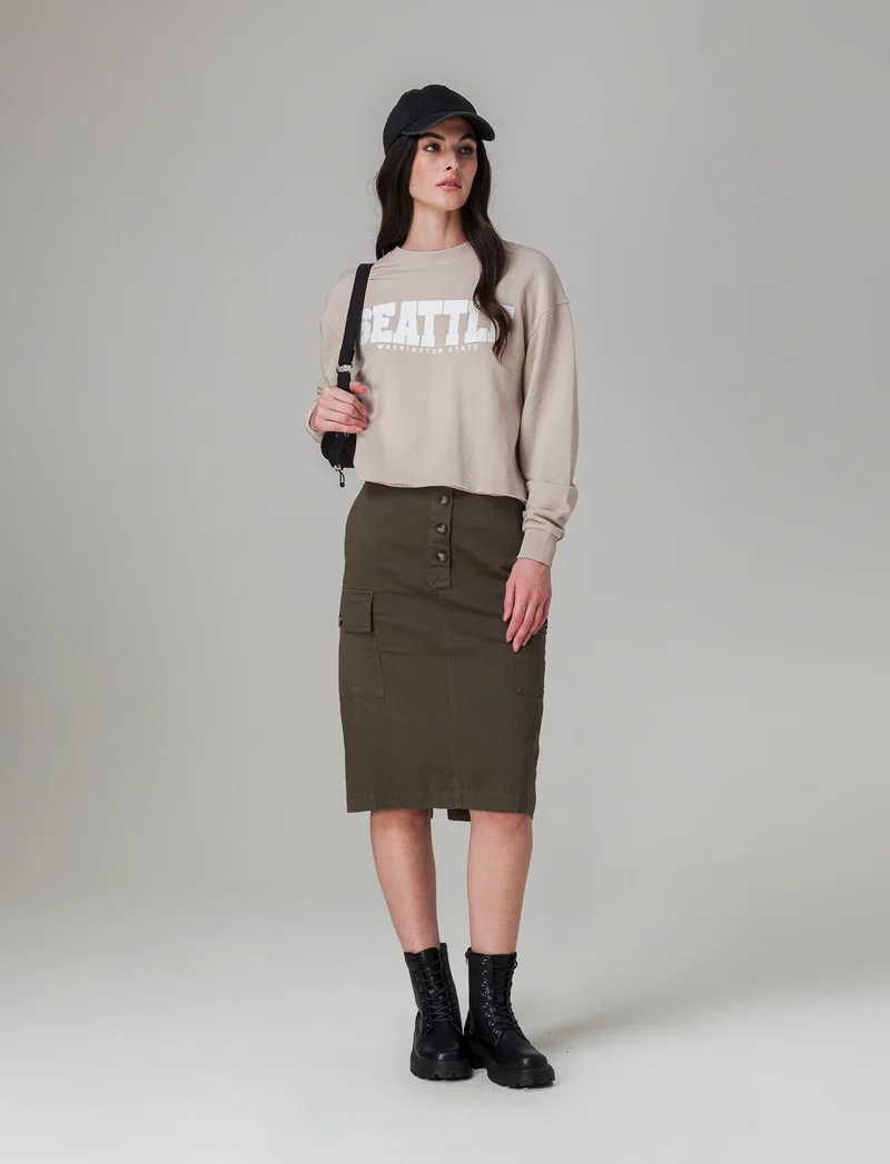 Felpa girocollo manica lunga da donna - Beige grano
