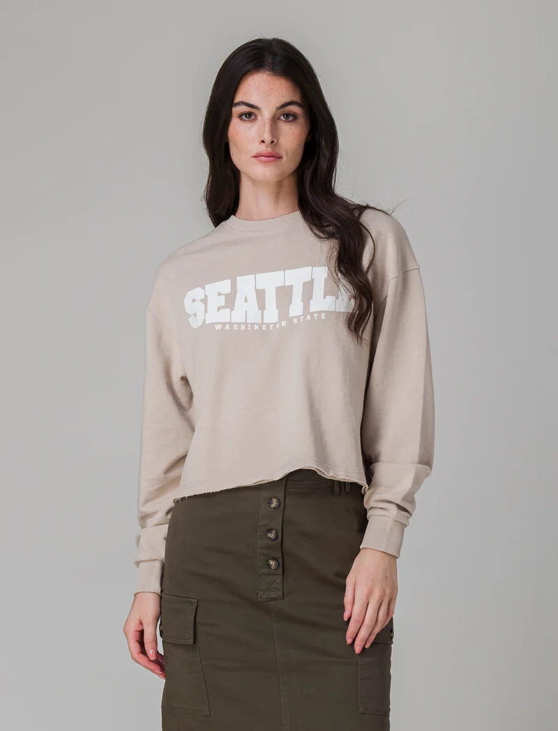 Felpa girocollo manica lunga da donna - Beige grano