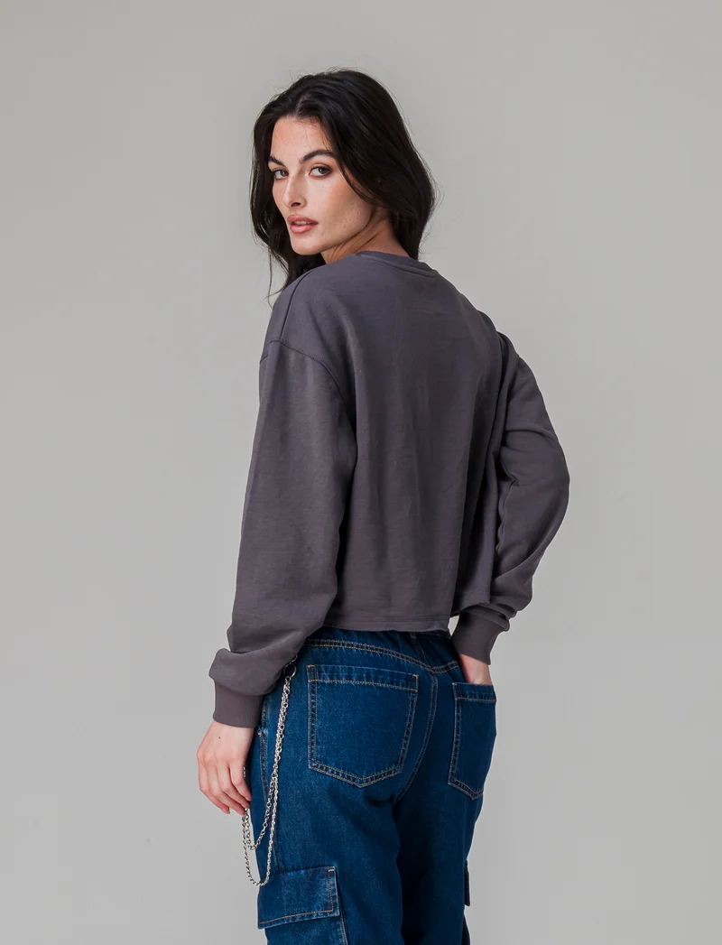 Felpa girocollo manica lunga da donna - Grigio piombo