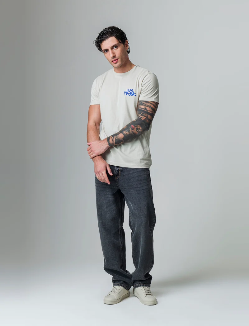 T-shirt in cotone con stampe regular fit da uomo - Grigio ghiaccio
