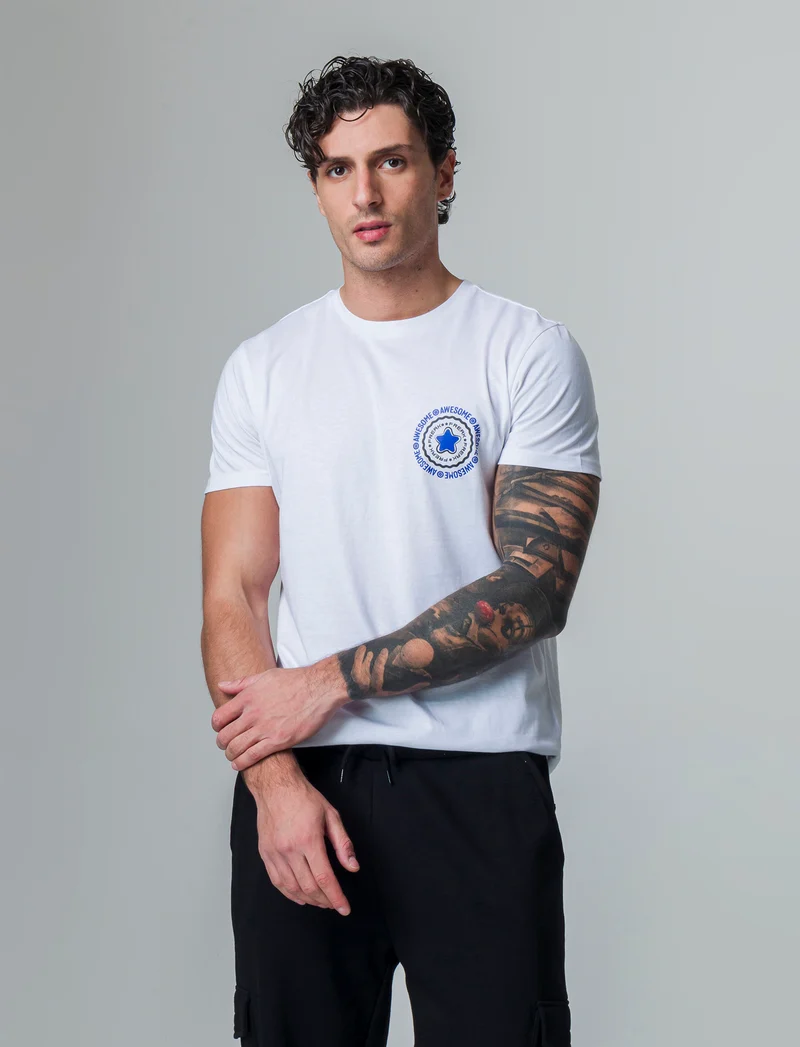 T-shirt in cotone con stampe regular fit da uomo - Bianco