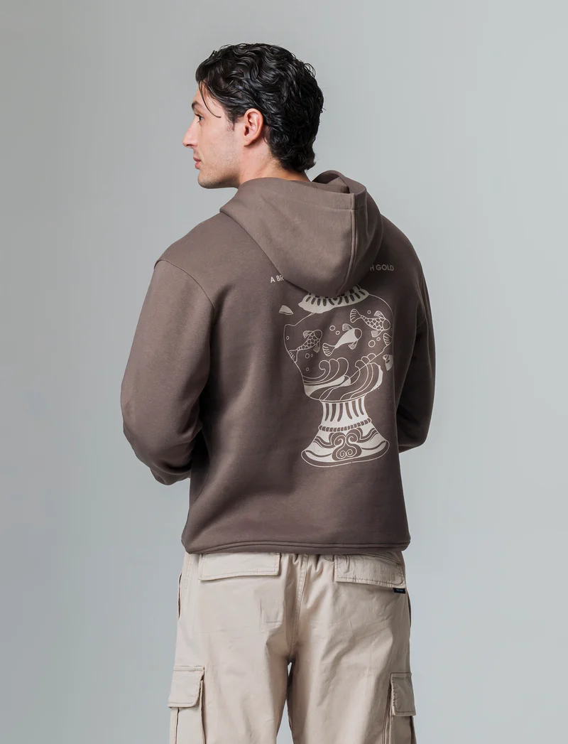 Felpa con stampe e cappuccio da uomo - Grigio fango