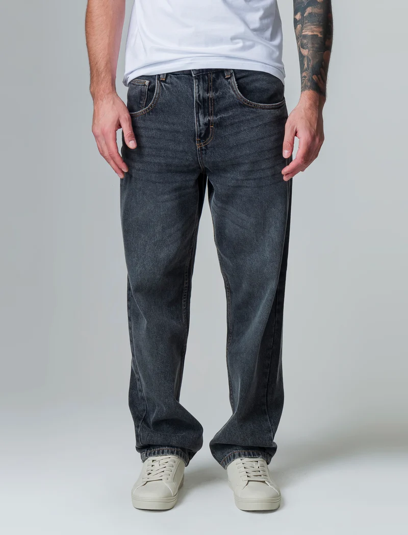 Jeans denim grigio extra loose fit da uomo - Grigio