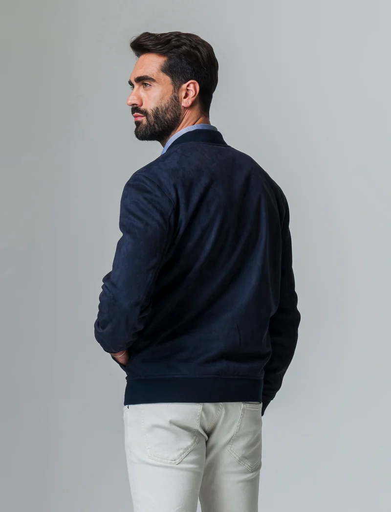 Giubbotto bomber effetto scamosciato da uomo - Blu