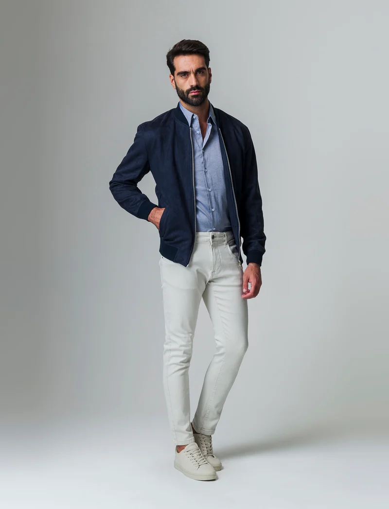 Giubbotto bomber effetto scamosciato da uomo - Blu