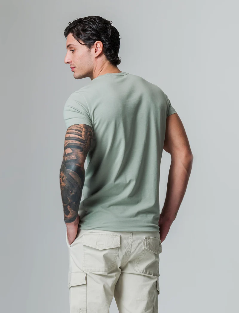T-shirt basic in cotone elasticizzato slim fit da uomo - Verde