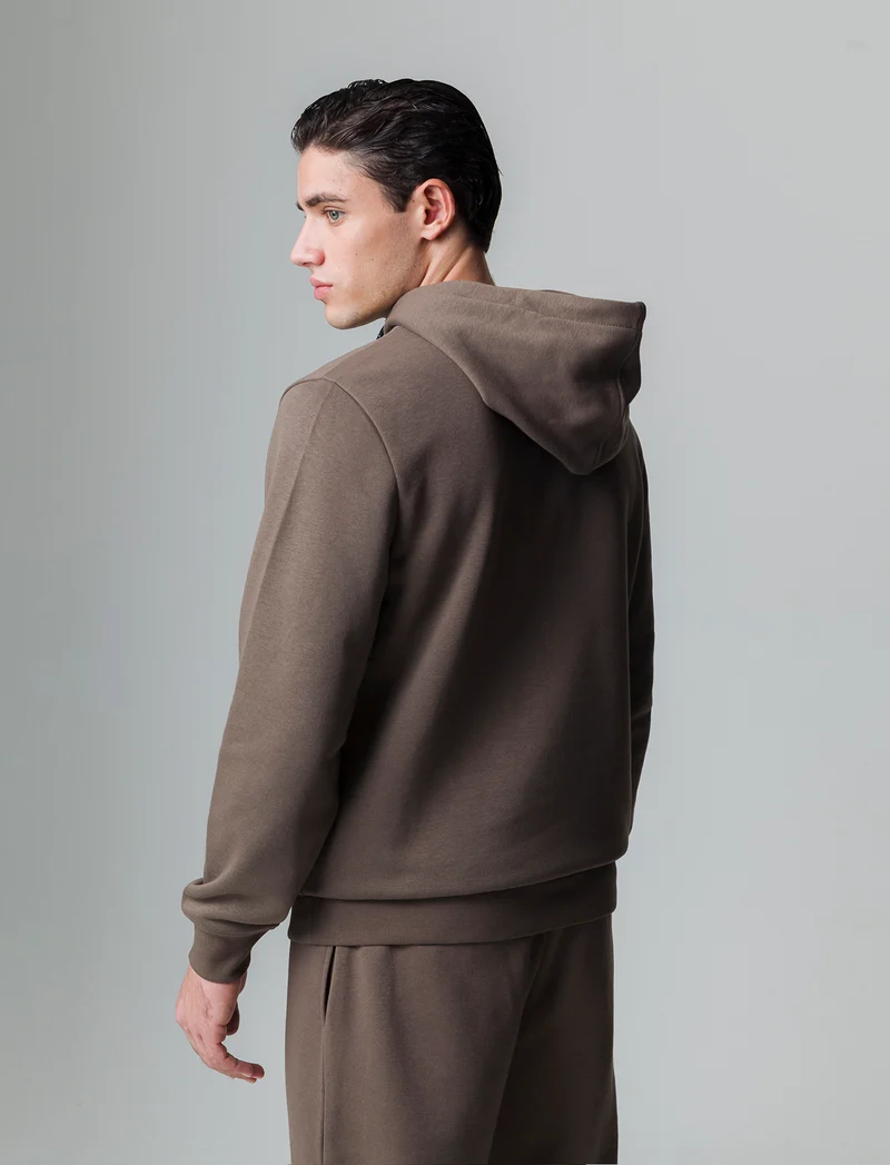 Felpa basic con cappuccio da uomo - Grigio fango