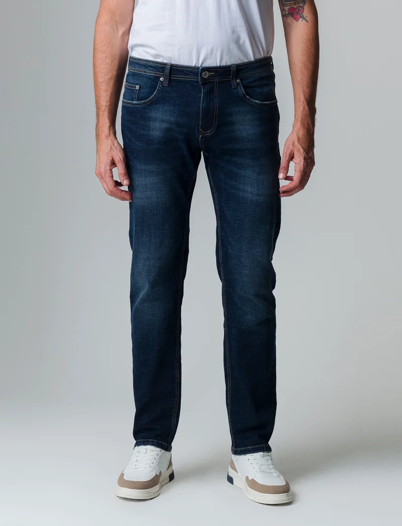 Jeans regular fit blu scuro da uomo - Denim