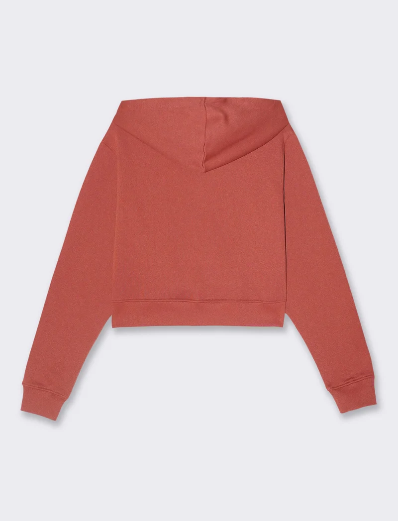 Felpa basic crop con cappuccio e zip da donna - Rosso mattone