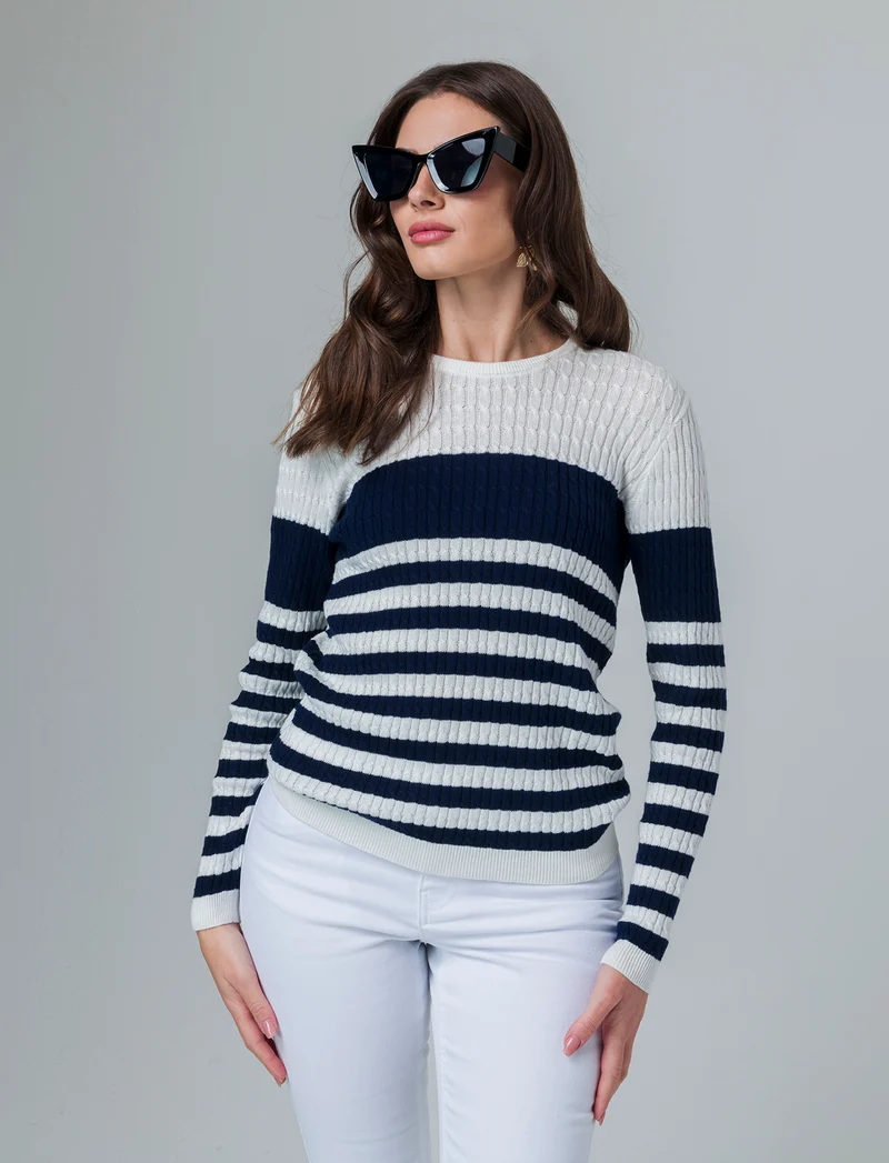 Maglia basica giro collo a trecce da donna - var 1