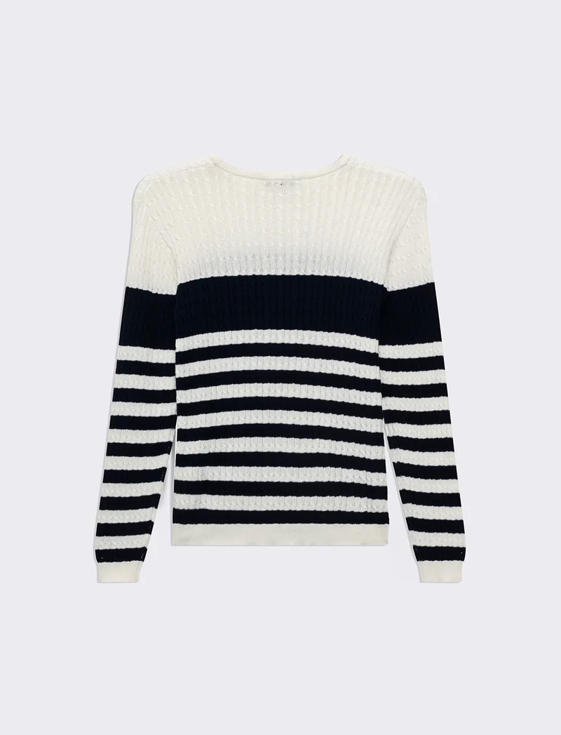 Maglia basica giro collo a trecce da donna - var 1