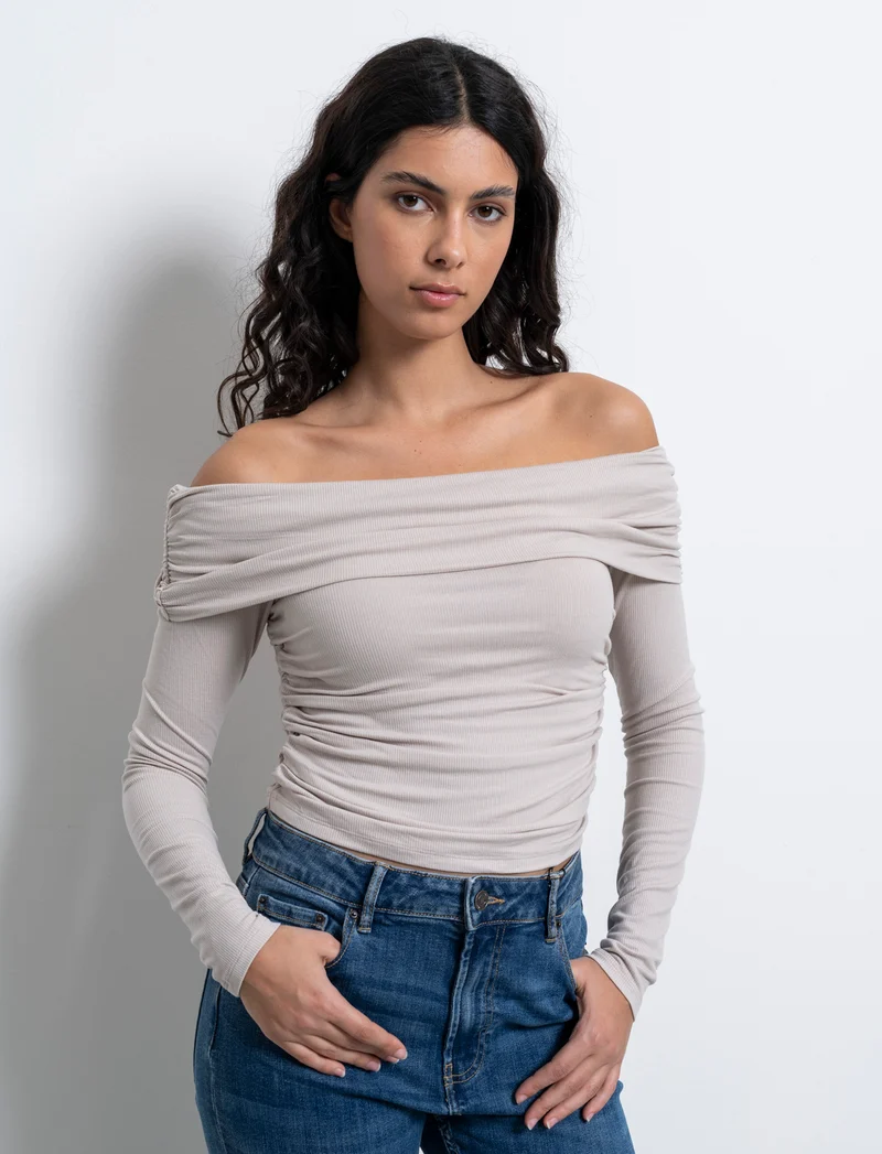 T-shirt off shoulder da donna - Sabbia