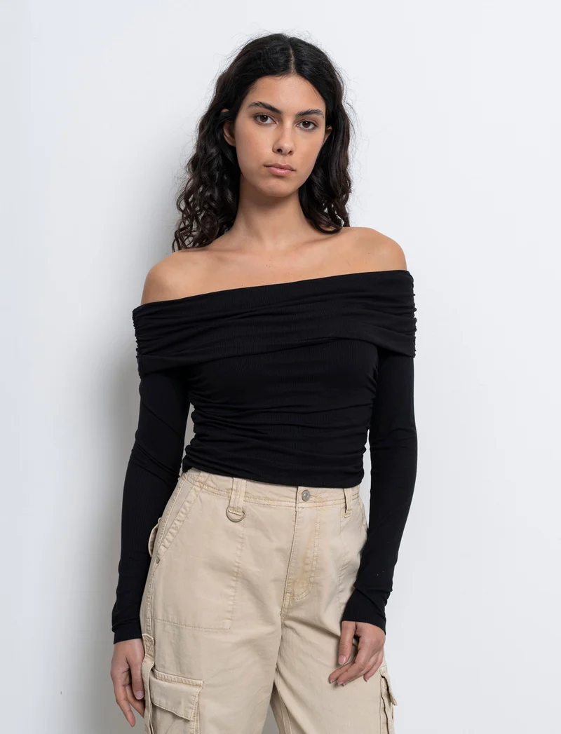 T-shirt off shoulder da donna - Nero