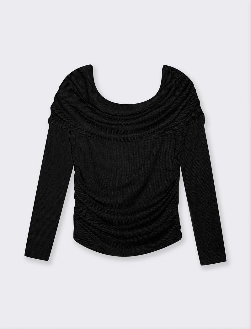 T-shirt off shoulder da donna - Nero