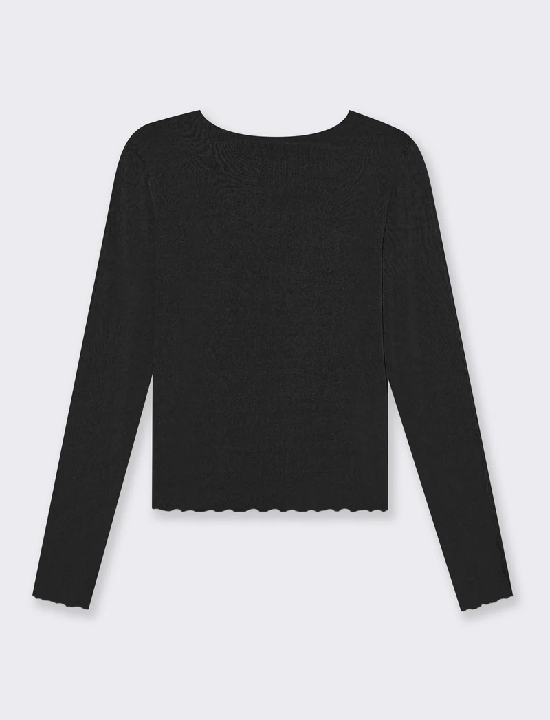 T-shirt a coste da donna - Nero