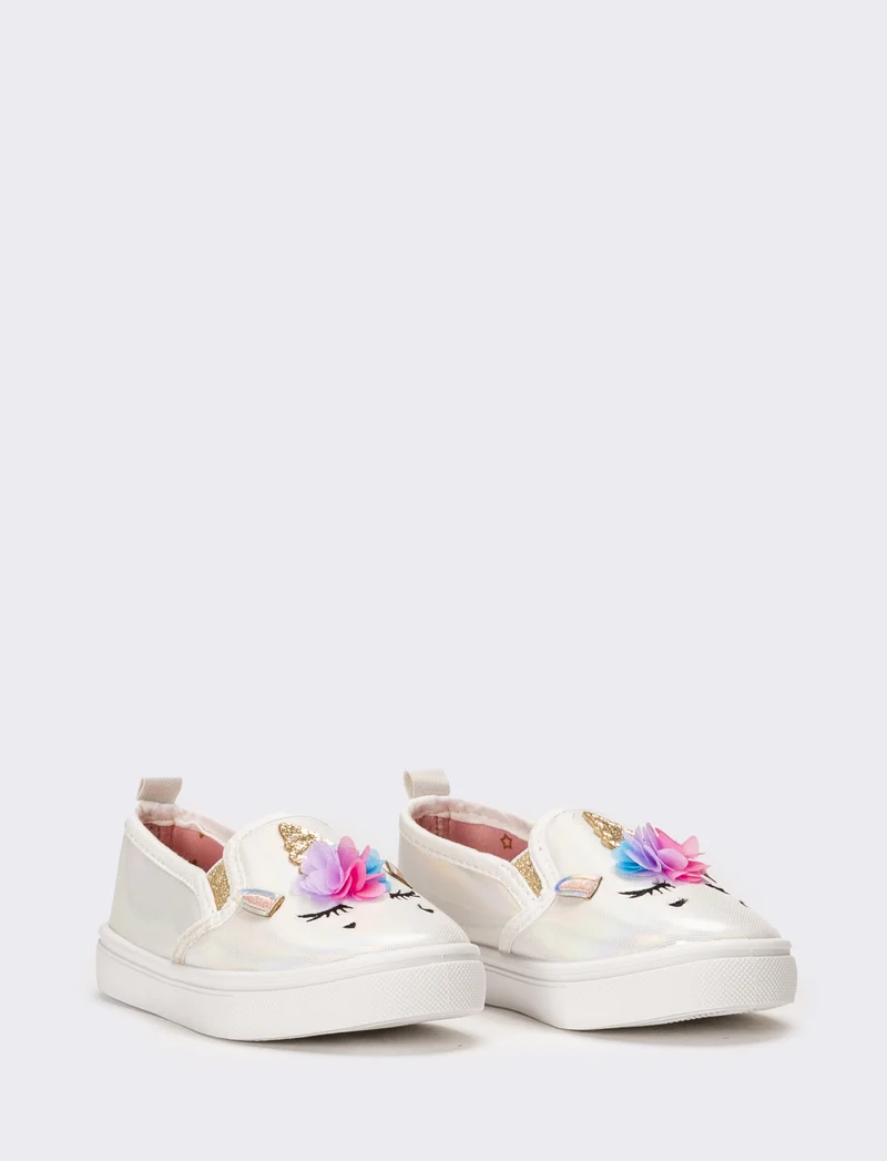 Slip-on unicorno da bambina - Bianco perla
