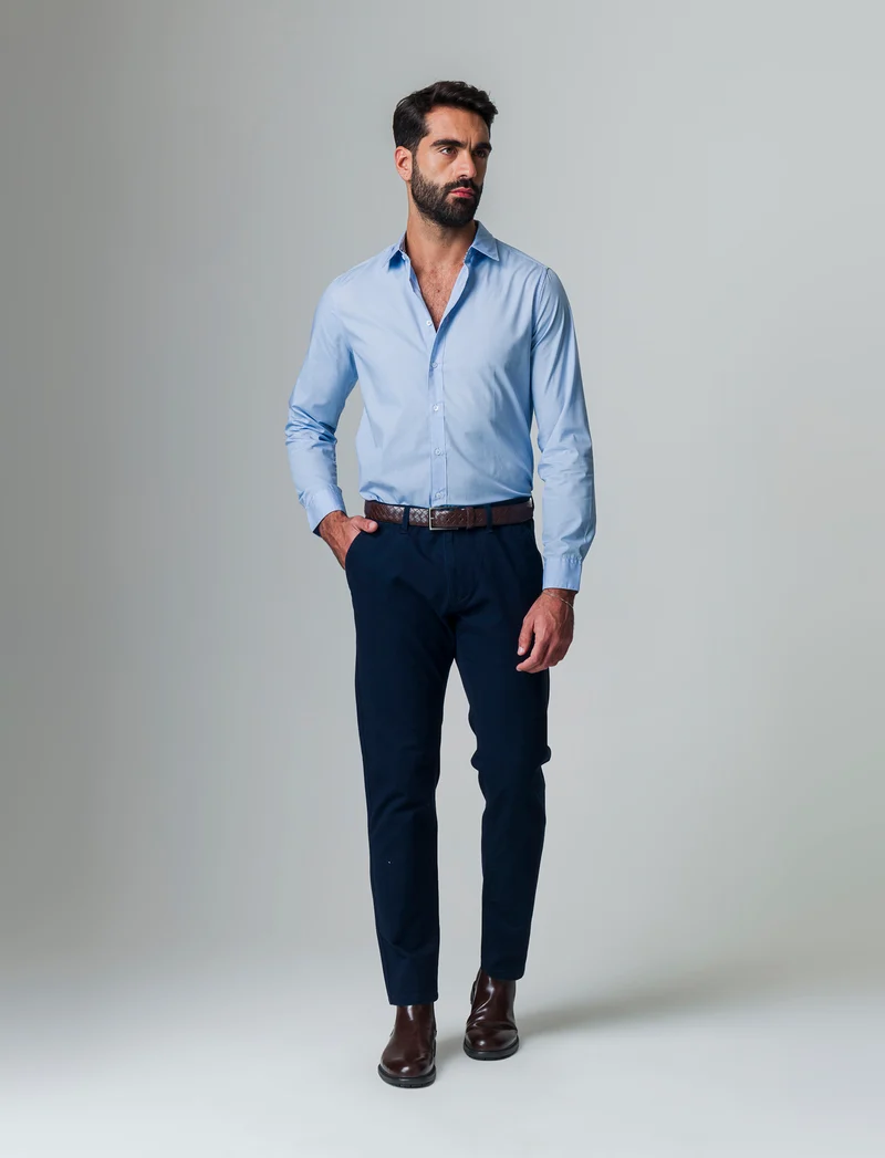 Camicia regular fit easy iron unita ed a fantasia da uomo - Celeste