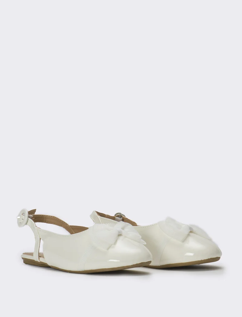 Slingback con fiocco in tulle da bambina - Bianco panna