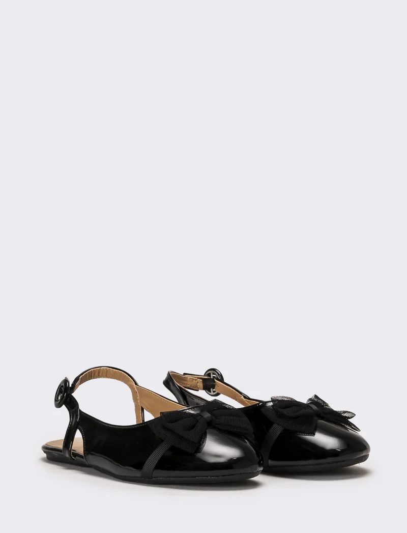 Slingback con fiocco in tulle da bambina - Nero