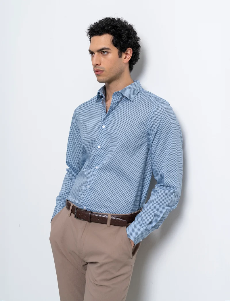 Camicia micro fantasia regular fit da uomo - Celeste