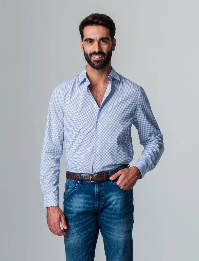 Camicia micro fantasia regular fit da uomo - Grigio ghiaccio
