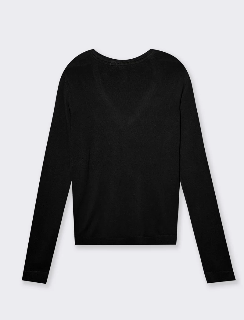 Maglia basica scollo a v da donna - Nero