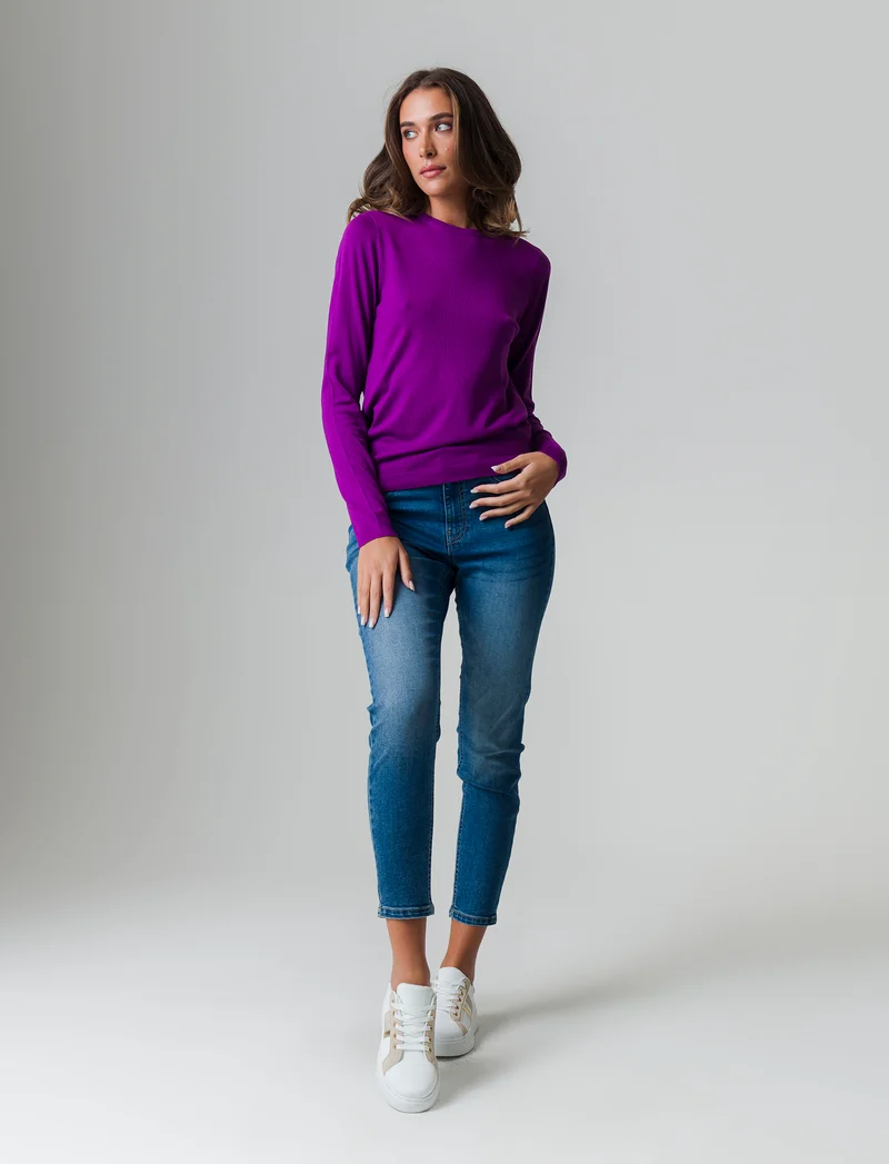 Maglia basica giro collo da donna - Viola