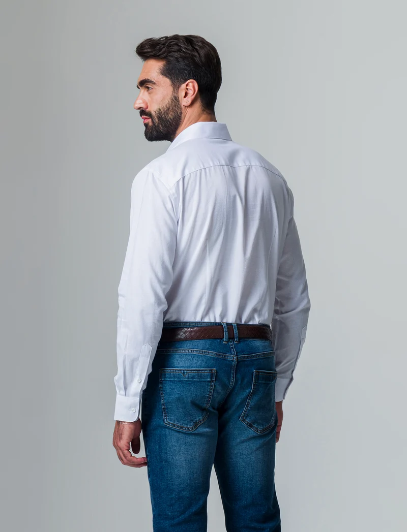 Camicia formal strutturata regular fit da uomo - Bianco