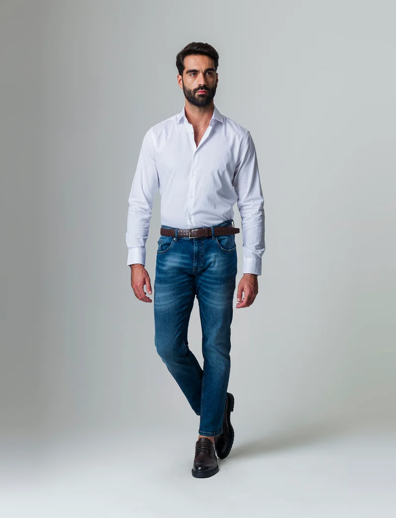 Camicia formal strutturata regular fit da uomo - Bianco