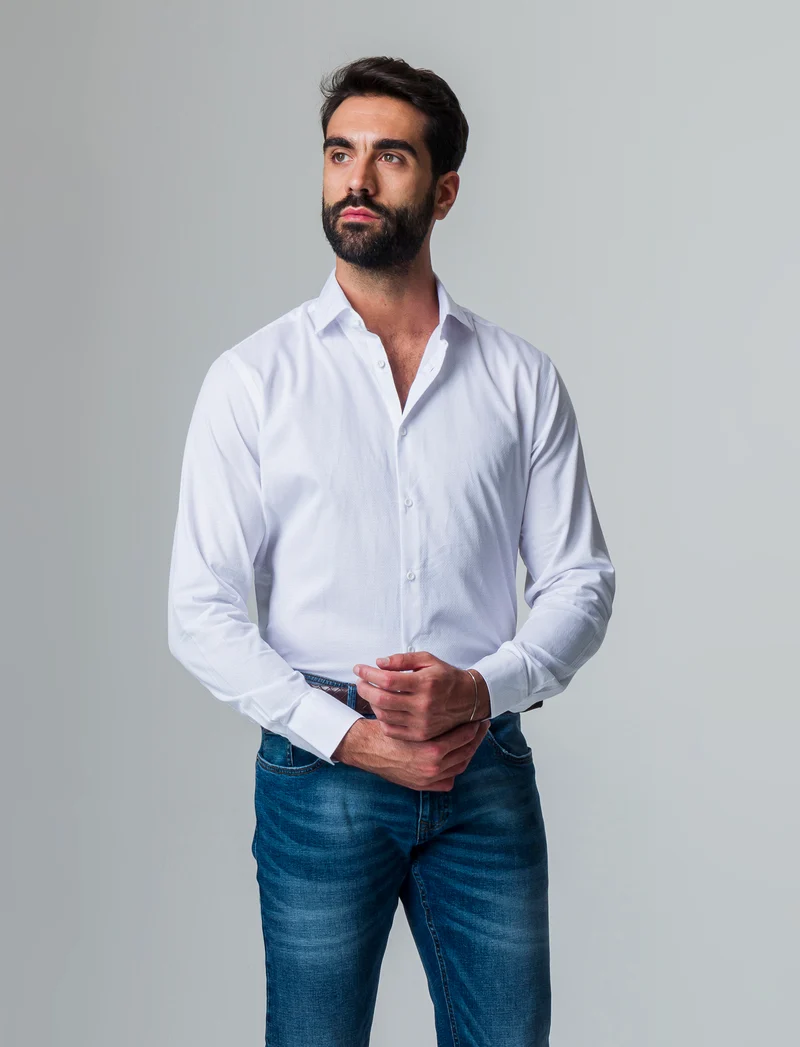 Camicia formal strutturata regular fit da uomo - Bianco
