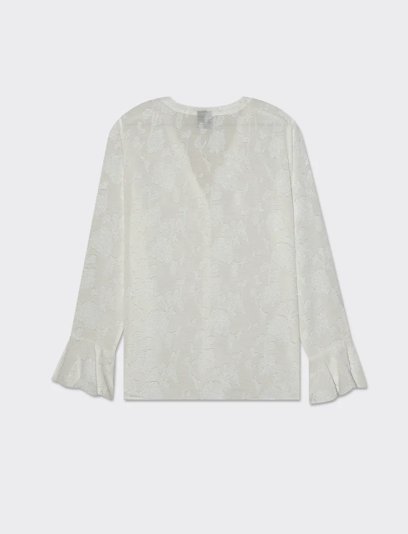 Camicia a manica lunga con scollo a V da donna - Bianco latte