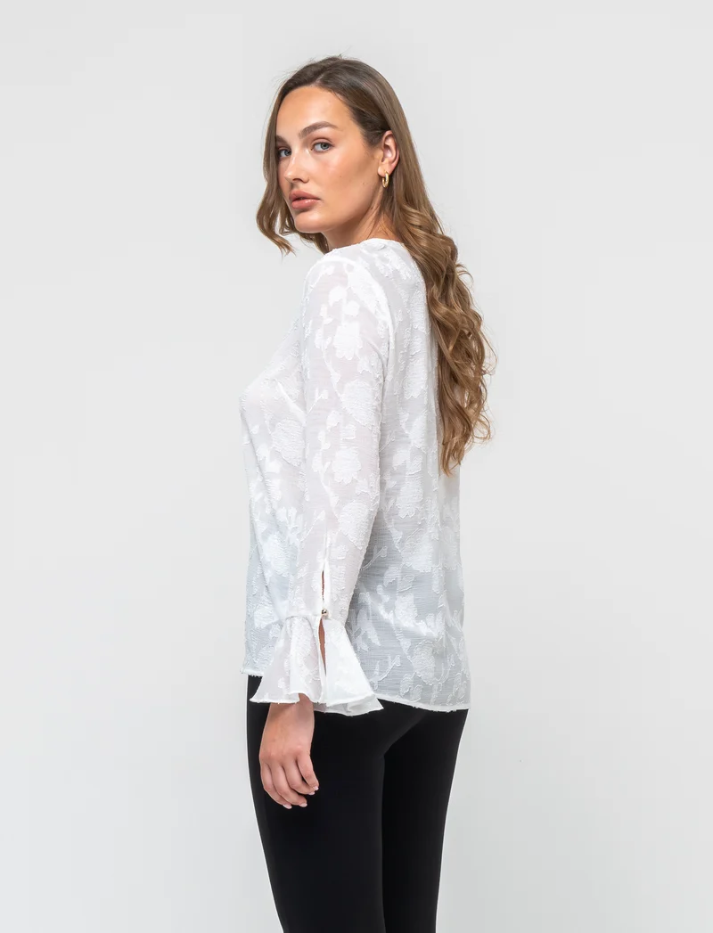 Camicia a manica lunga con scollo a V da donna - Bianco latte