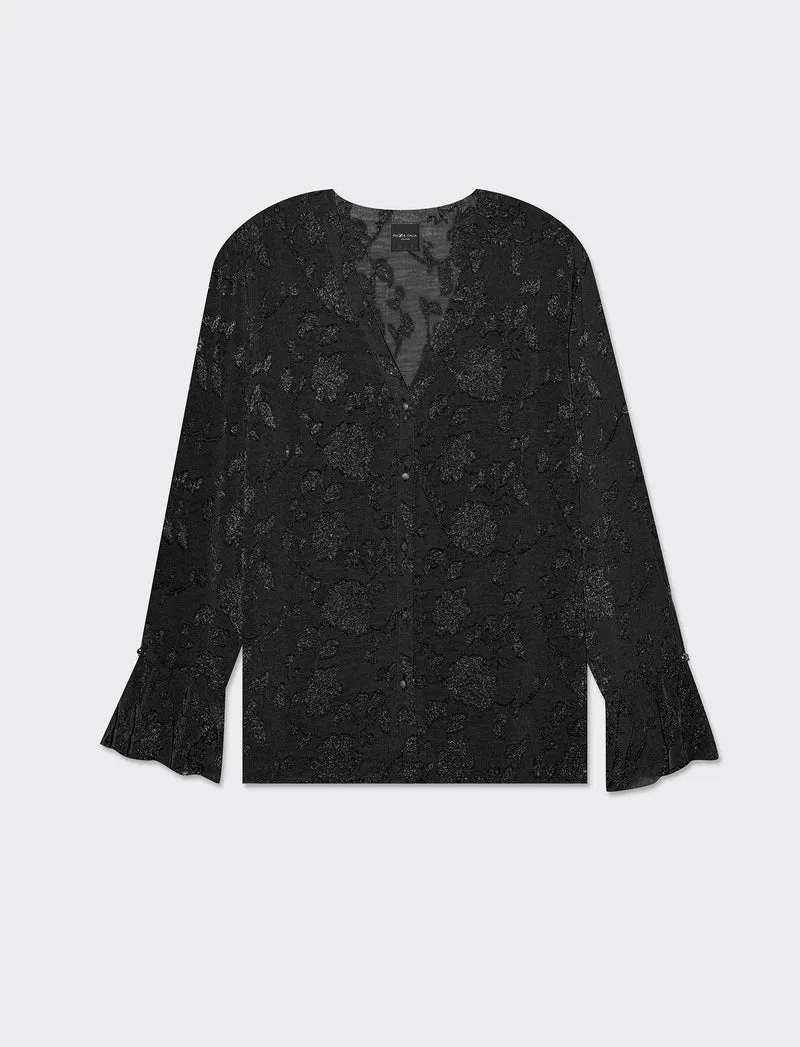 Camicia a manica lunga con scollo a V da donna - Nero