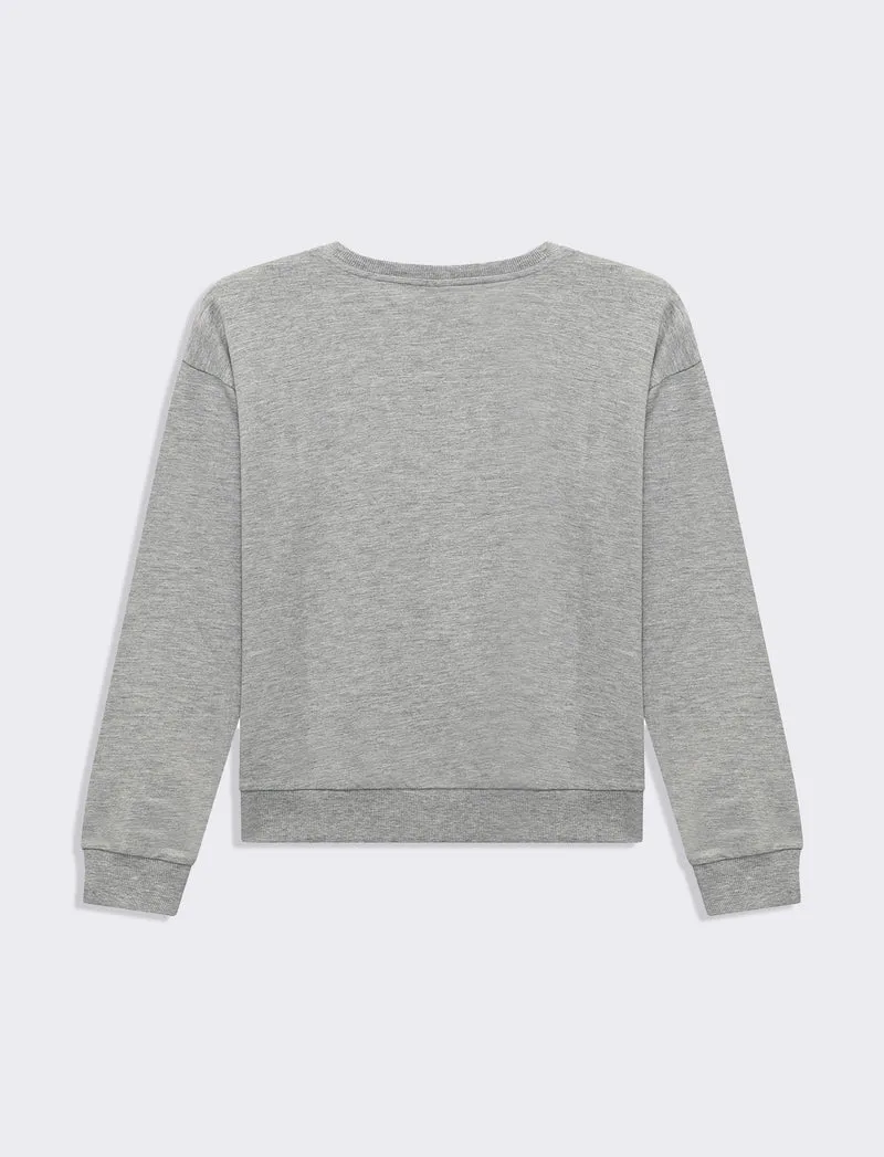 Felpa girocollo manica lunga con applicazioni da donna - Grigio melange