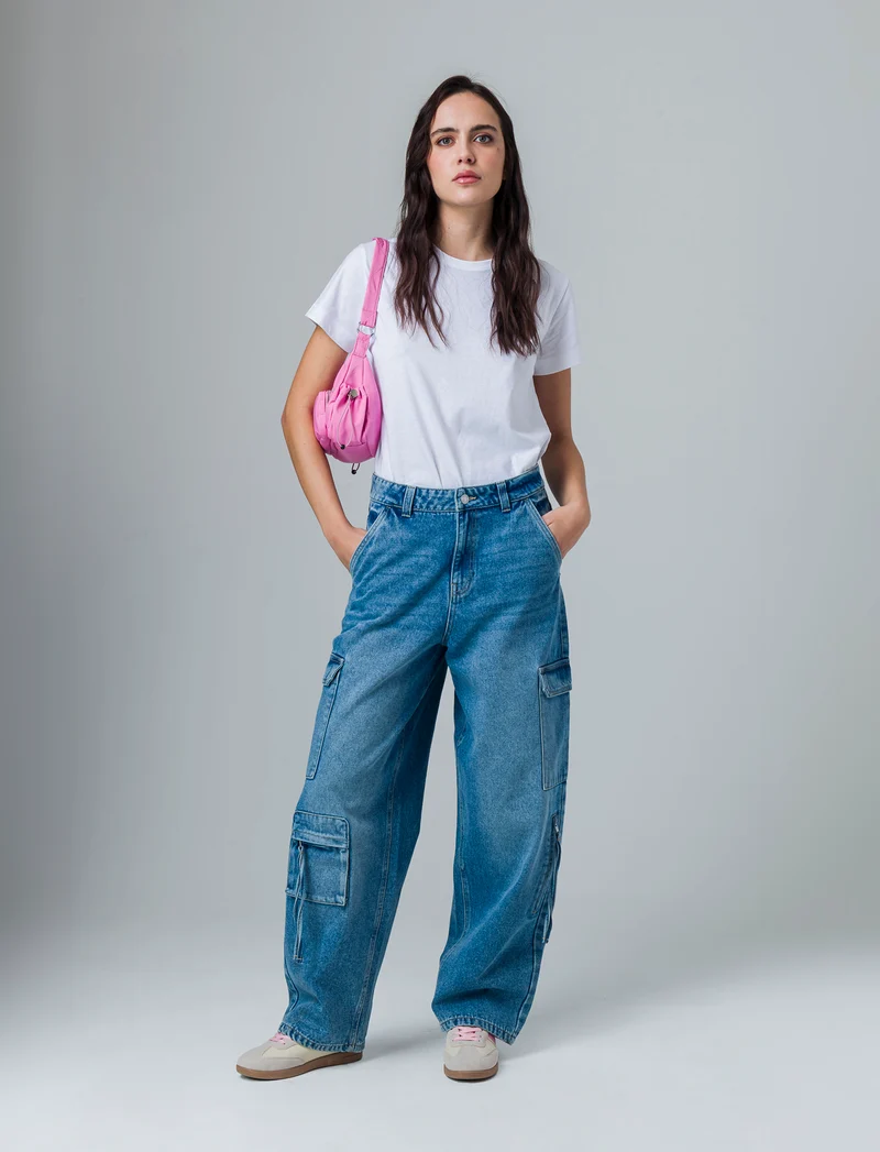Denim cargo wide leg da donna - Denim