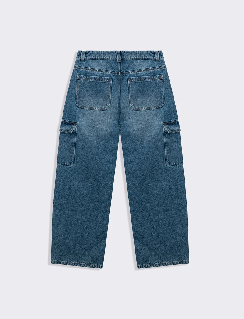 Denim cargo wide leg da donna - Denim