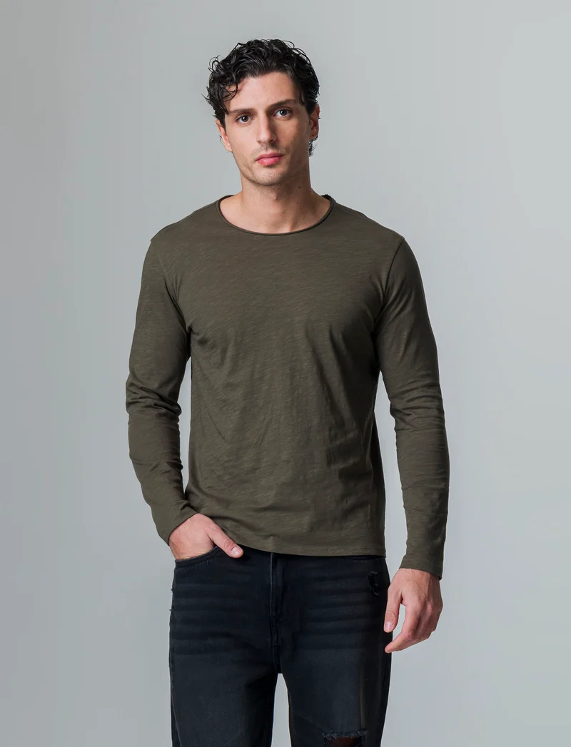 T-shirt basic in cotone slub da uomo - Verde kaki